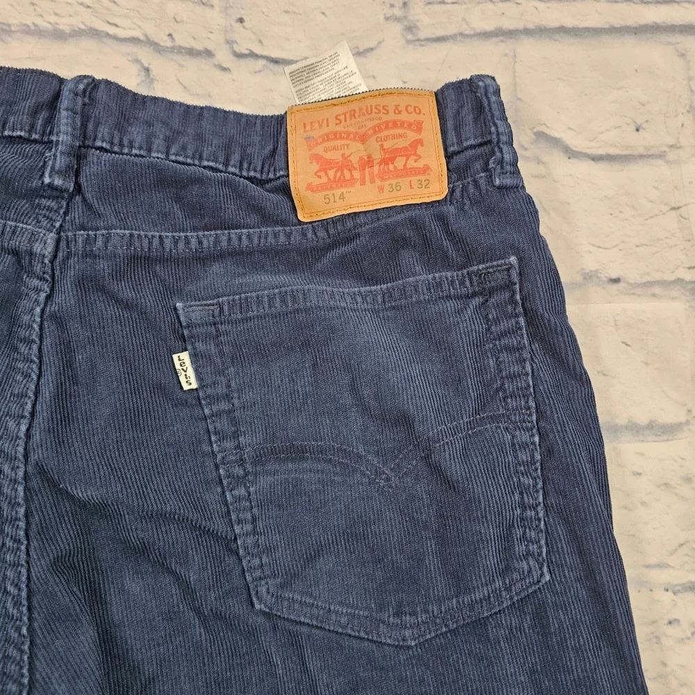 Levis 514 Corduroy Pants MENS 36x32 Navy Blue Straight Leg 5-Pocket Stretch